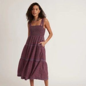 Selene Smocked Tiered Maxi Dress in Geo Floral Print Size M New With Tags